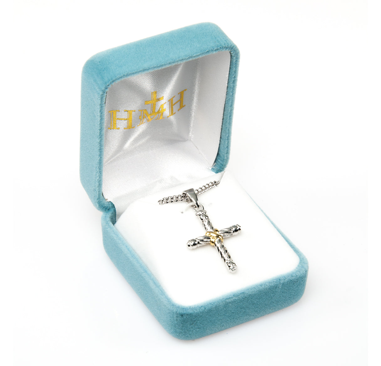 Twisted Two Tone Sterling Silver Cross Necklace | .925 Silver