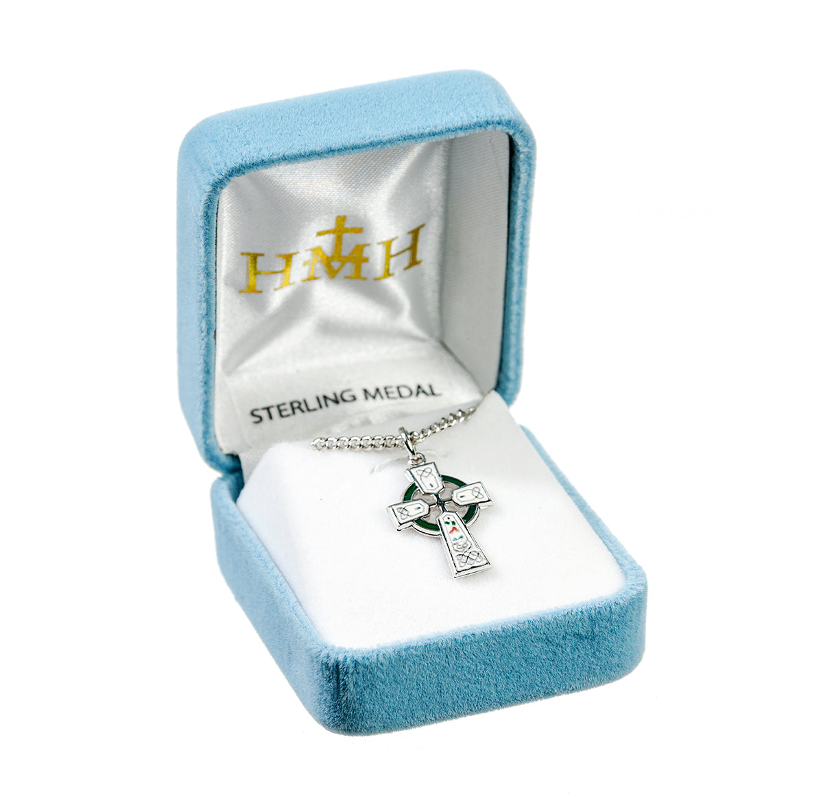 Sterling Silver White Enameled Irish Celtic cross Necklace | .925 Silver