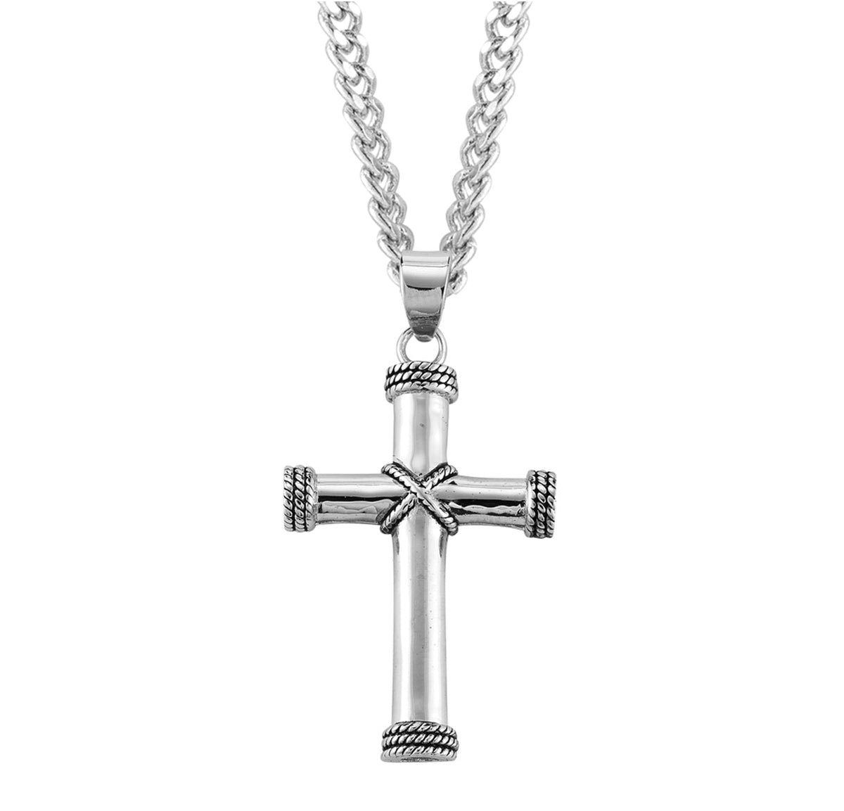 Rope Design Tip Sterling Silver Cross Necklace | .925 Silver