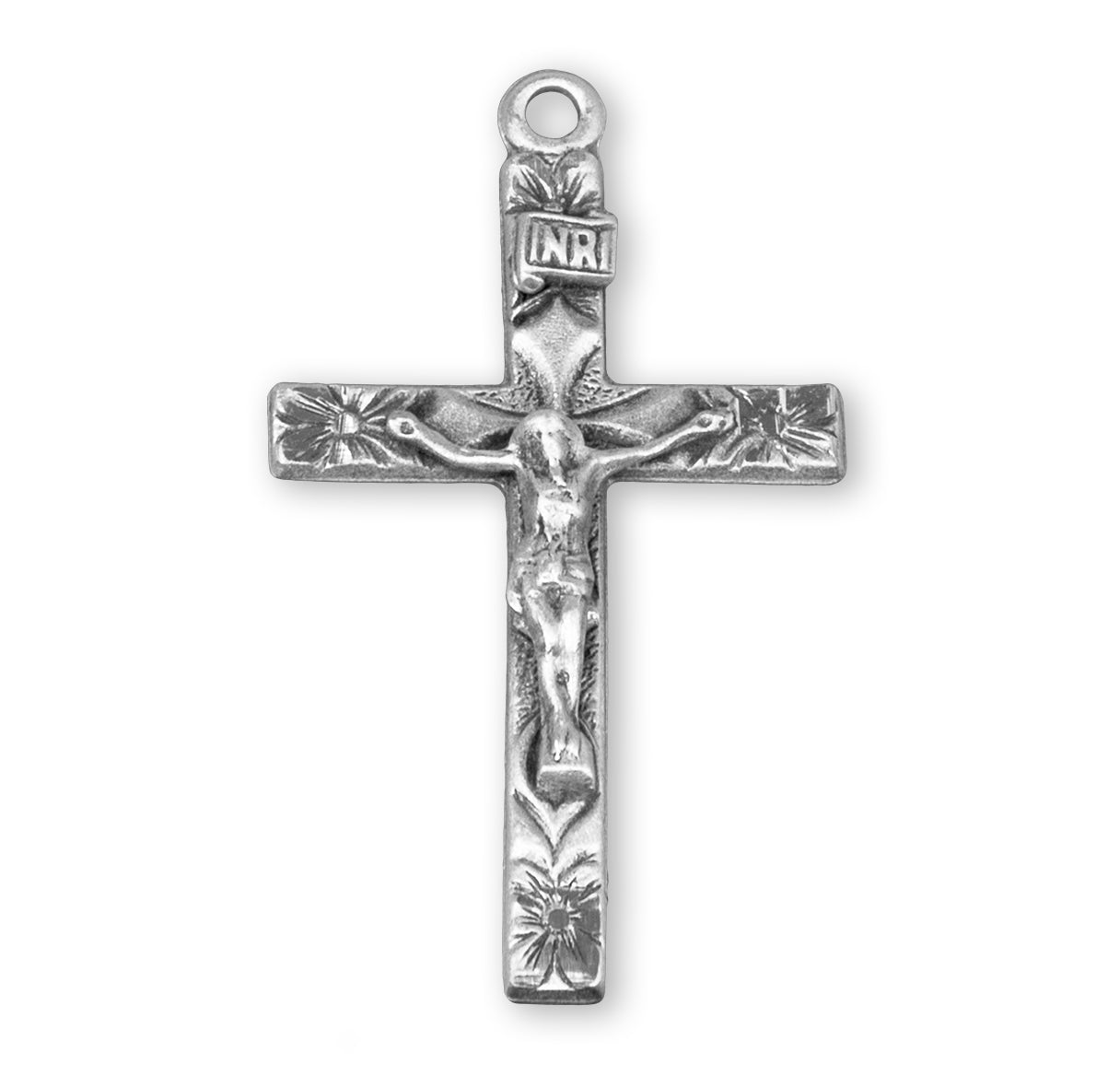 Sterling Silver Floral Engraved Crucifix Necklace | .925 Silver