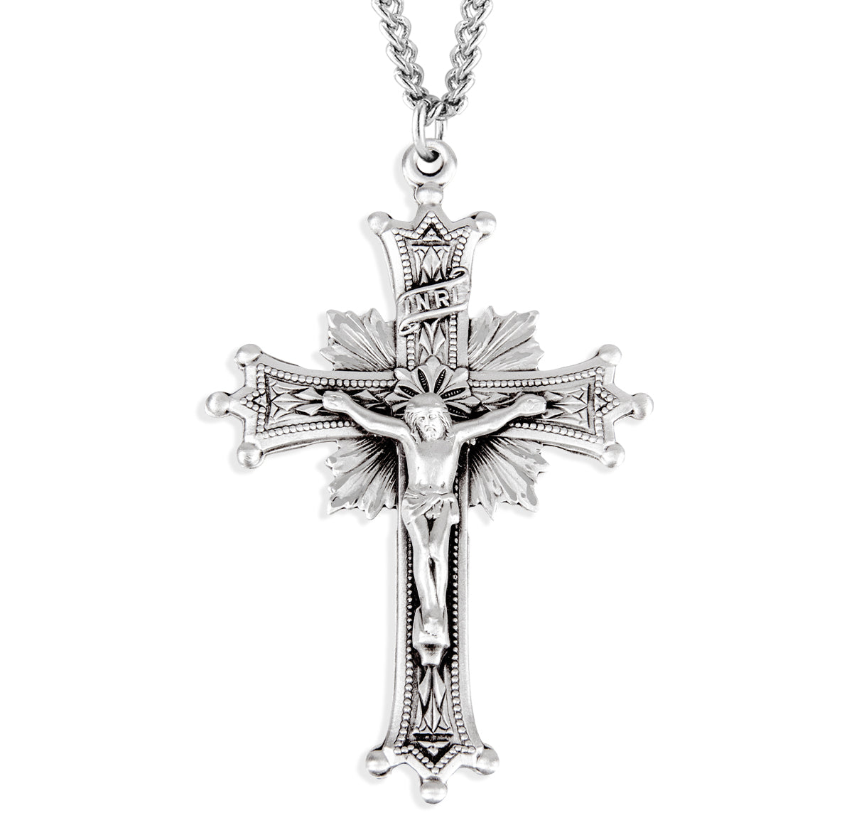 Sunburst Sterling Silver Crucifix Necklace | .925 Silver