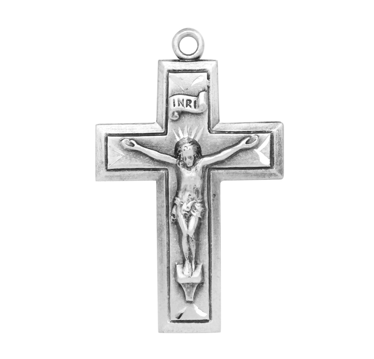 Sterling Silver Engraved Wide Cross Crucifix Necklace | .925 Silver