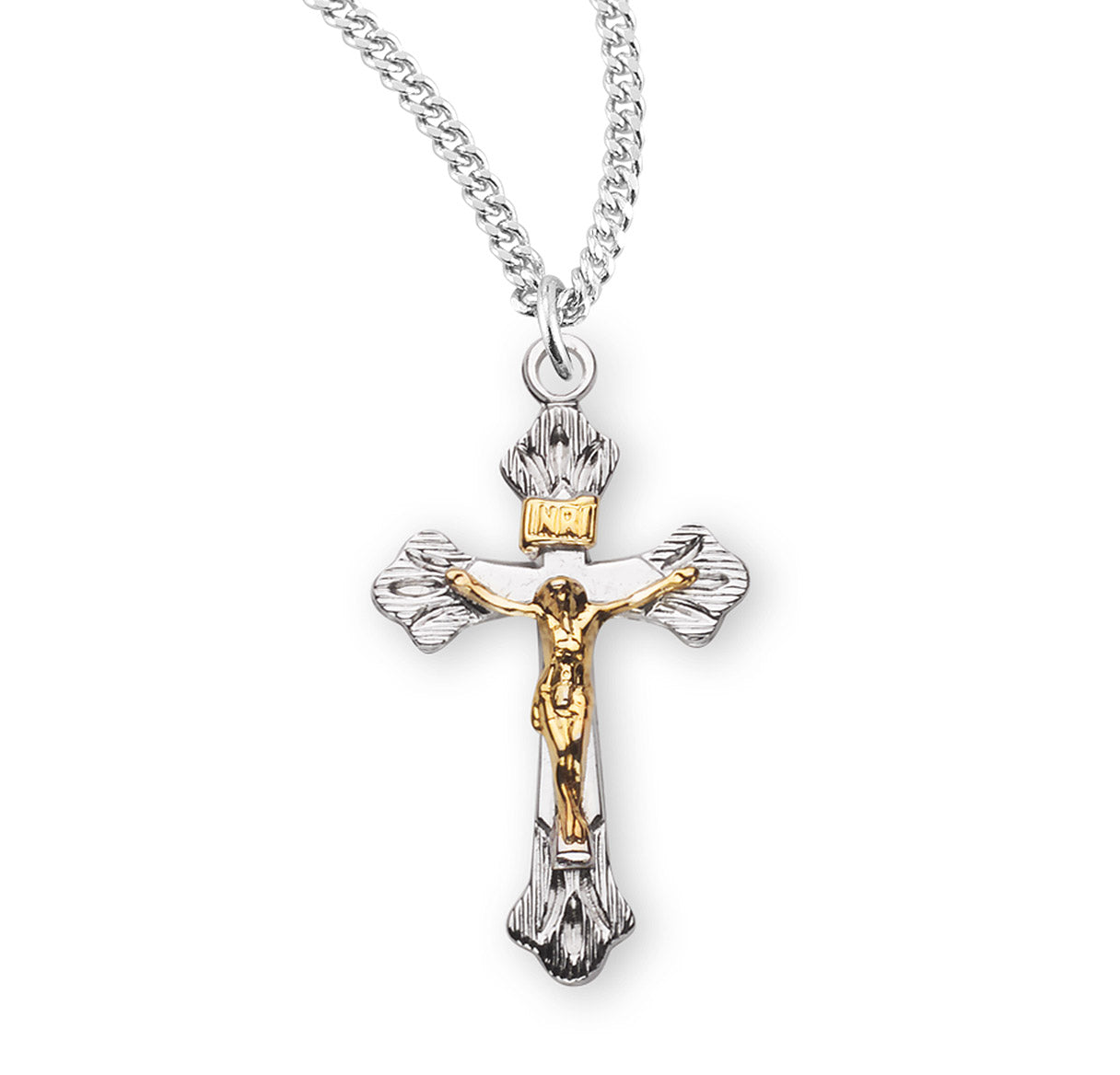 Flare Tipped Sterling Silver Two Toned Crucifix Necklace | .925 Silver