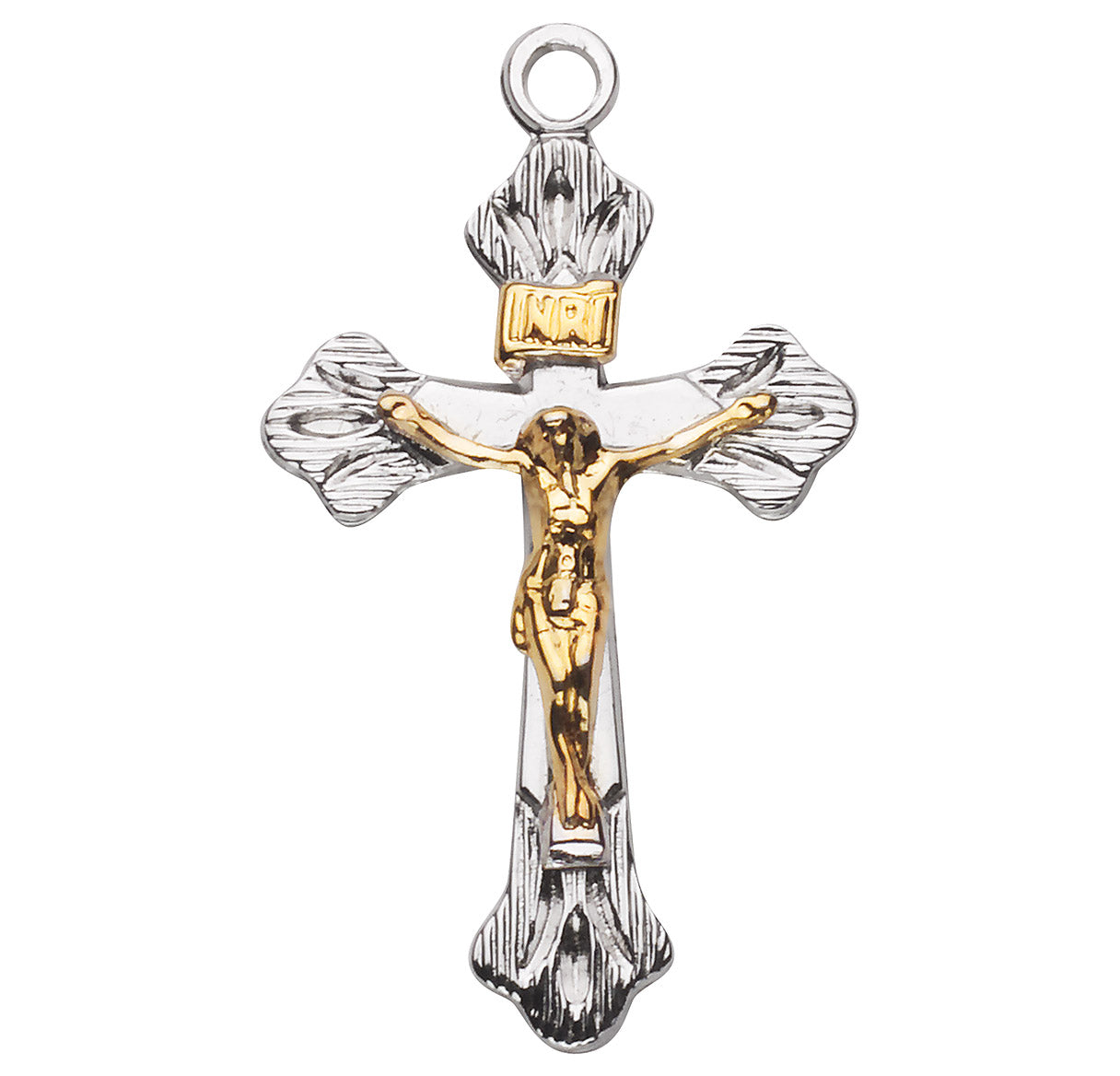Flare Tipped Sterling Silver Two Toned Crucifix Necklace | .925 Silver
