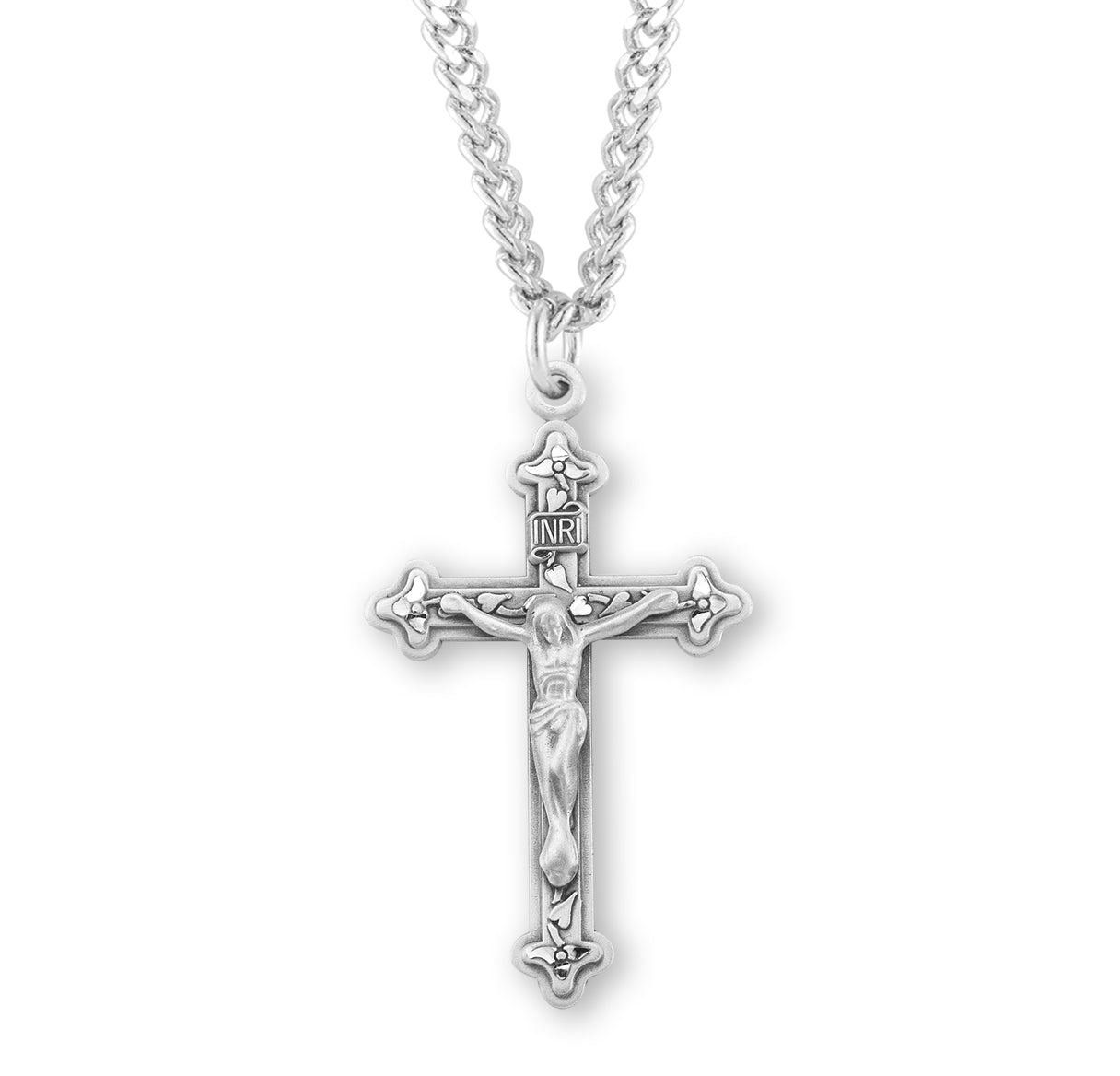 Vine and Leaf Pattern Sterling Silver Crucifix Necklace | .925 Silver
