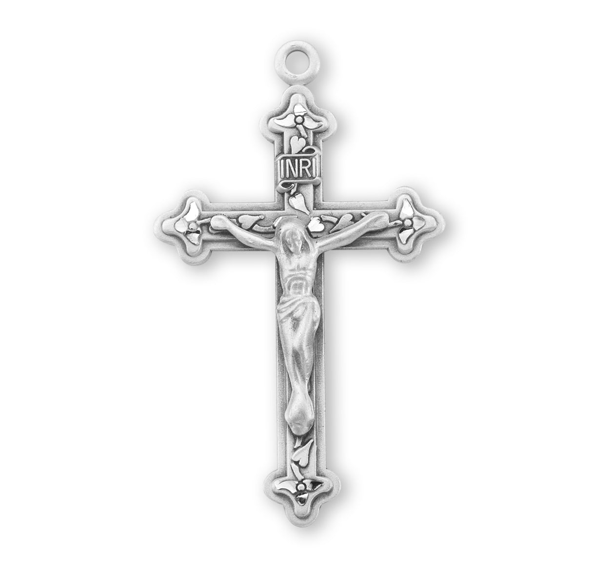 Vine and Leaf Pattern Sterling Silver Crucifix Necklace | .925 Silver