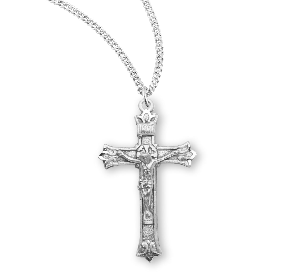 Triple Flare Tip Sterling Silver Crucifix Necklace | .925 Silver