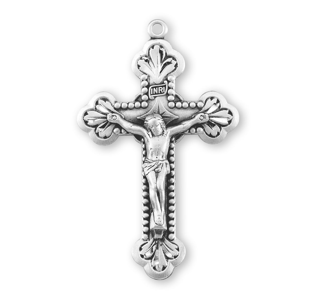 Baroque Leaf Design Sterling Silver Crucifix Necklace | .925 Silver