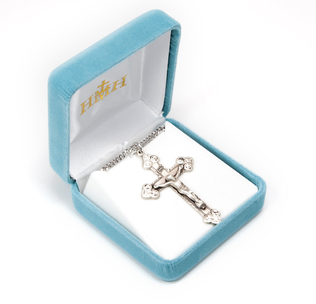 Scrolled Leaf Design Sterling Silver Crucifix Necklace | .925 Silver