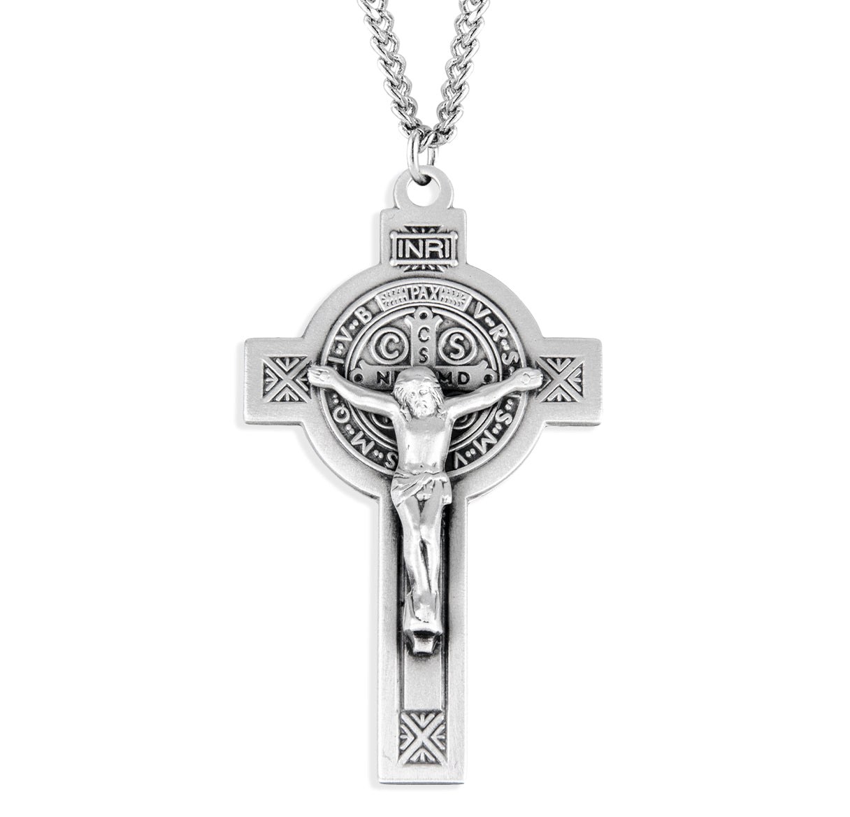 Saint Benedict Jubilee Sterling Silver Medal/Crucifix Necklace | .925 Silver