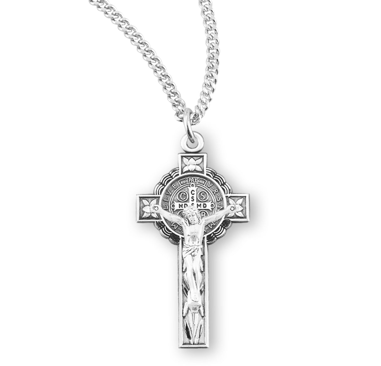 Saint Benedict Jubilee Sterling Silver Medal/Crucifix Necklace | .925 Silver