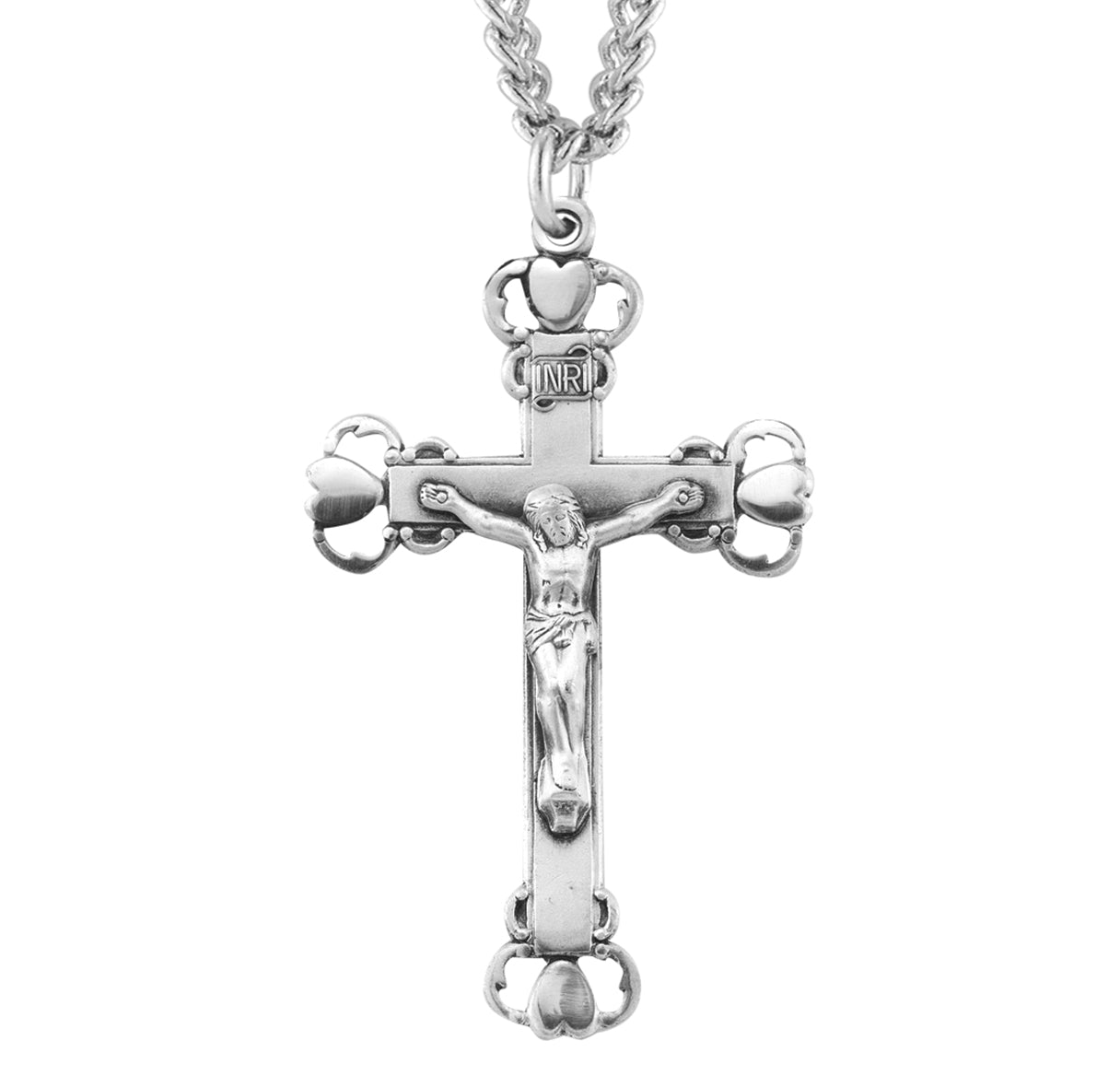 Heart Tipped Sterling Silver Crucifix Necklace | .925 Silver