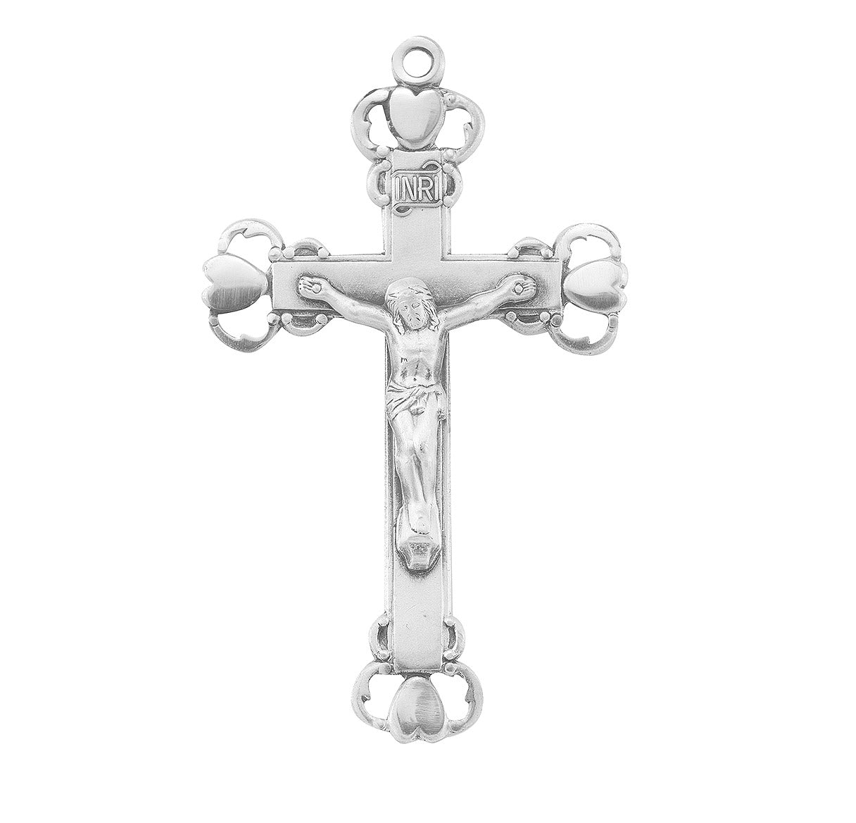 Heart Tipped Sterling Silver Crucifix Necklace | .925 Silver