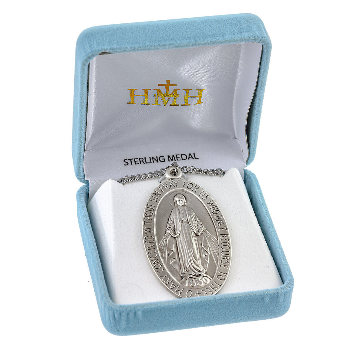 Sterling Silver Large Oval Miraculous Medal Pendant with Chain | .925 Silver