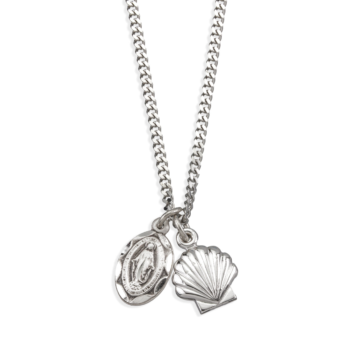 Sterling Silver Miraculous Medal and Baptismal Shell Pendant | .925 Silver