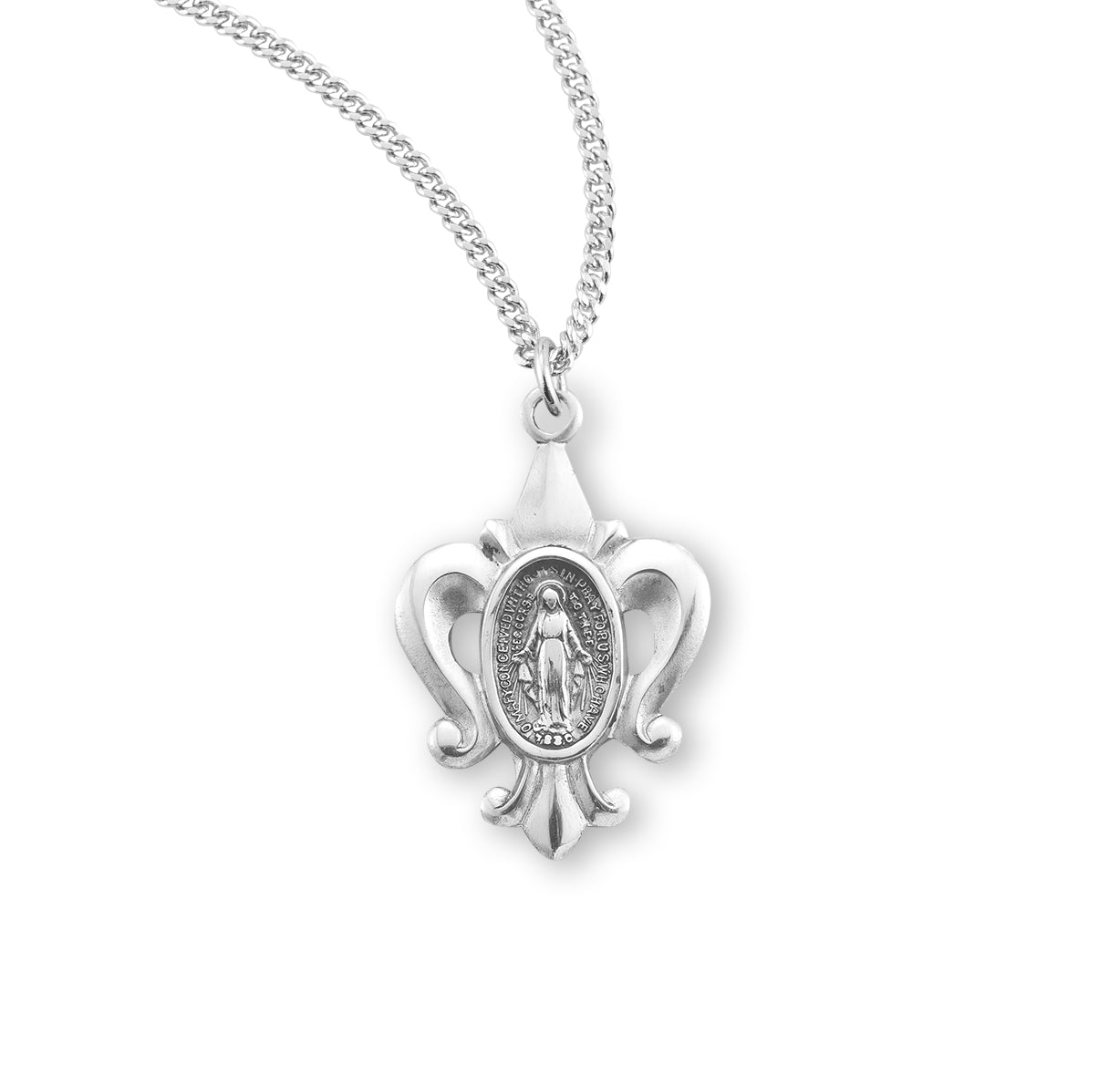 Sterling Silver Miraculous Medal Pendant with Chain | .925 Silver