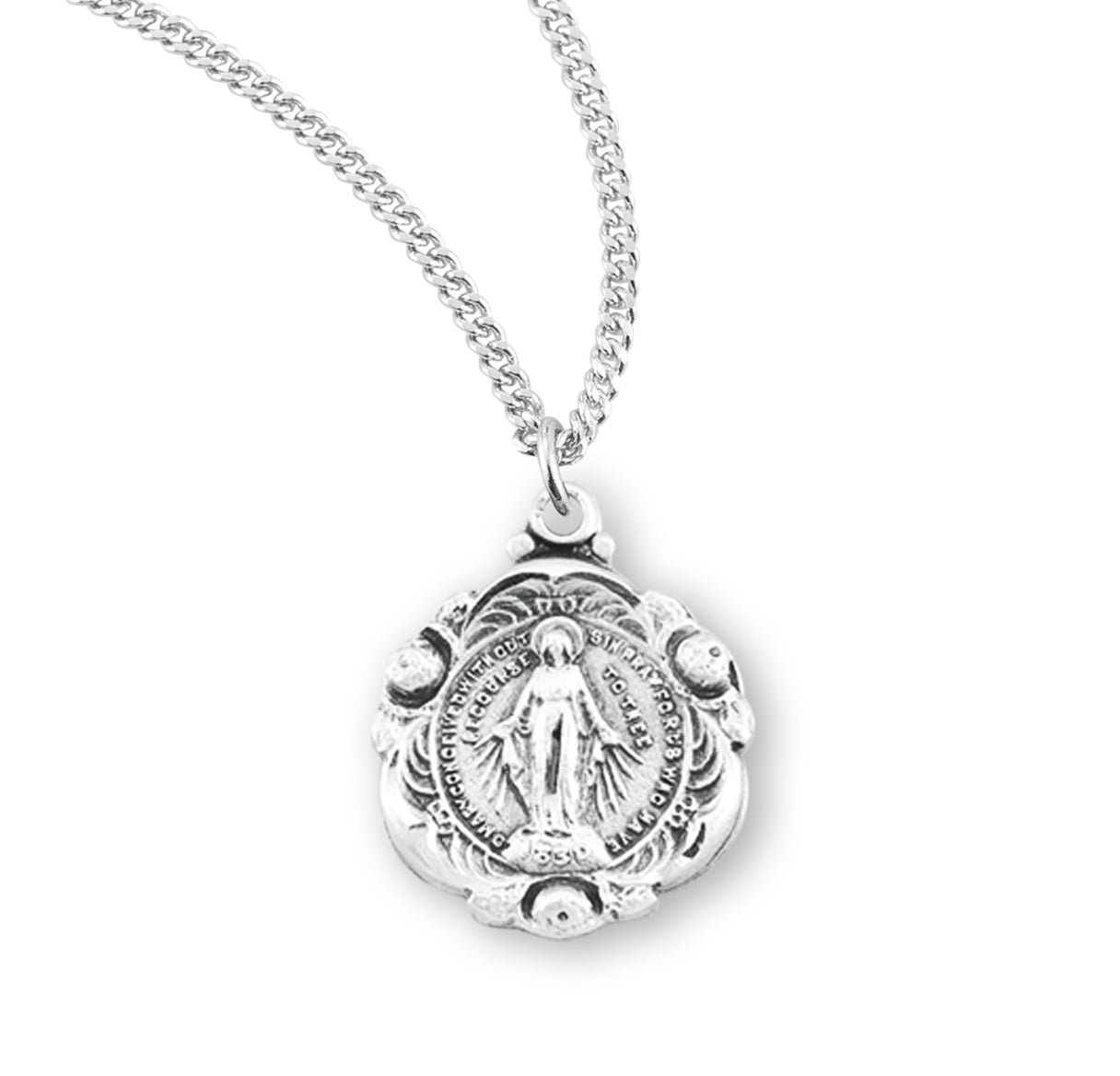 Sterling Silver Miraculous Medal Pendant with Chain | .925 Silver