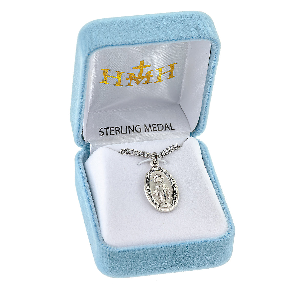 Sterling Silver Oval Miraculous Medal Pendant with Chain | .925 Silver