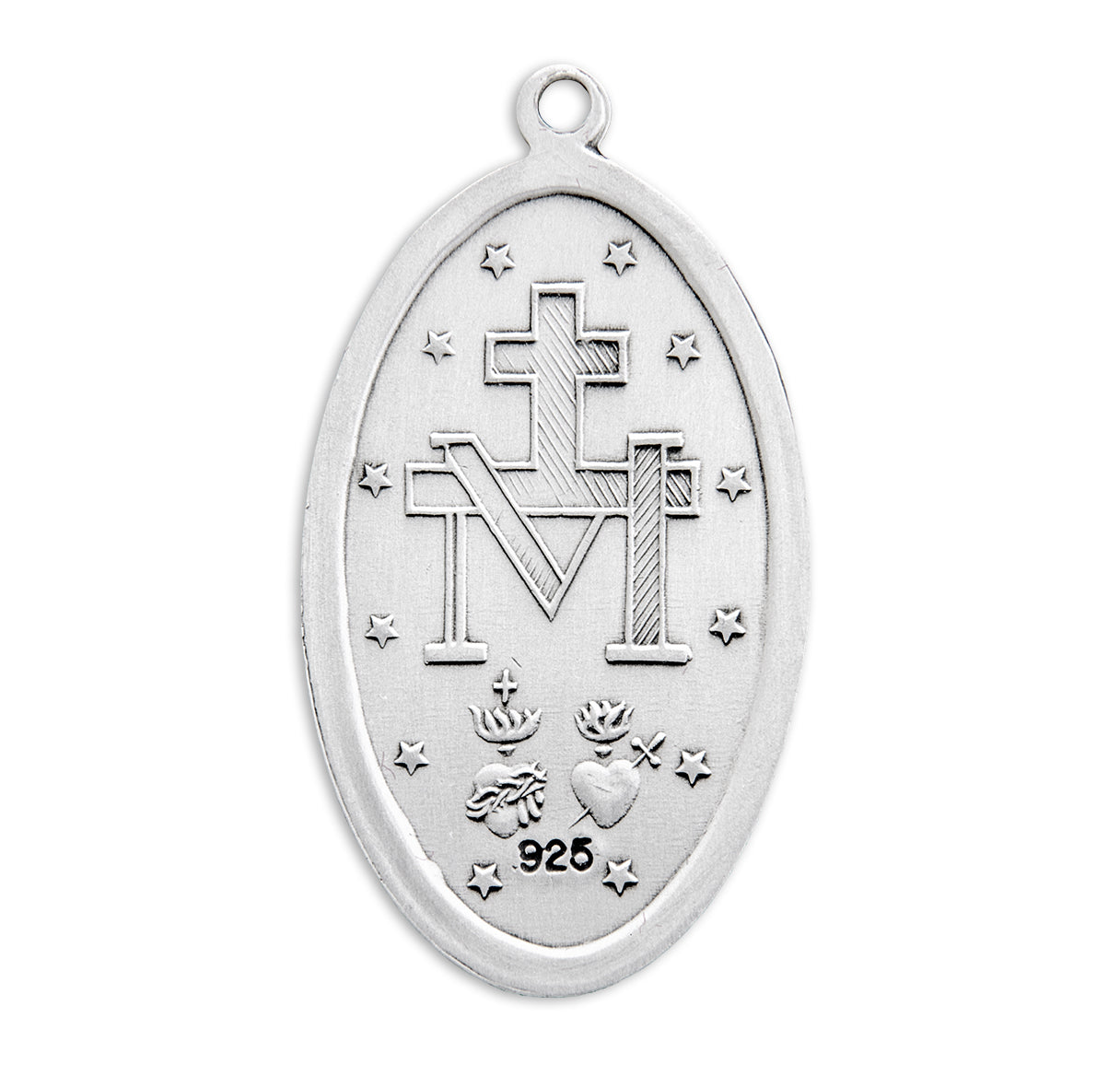 Sterling Silver Oval Miraculous Medal Pendant with Chain | .925 Silver
