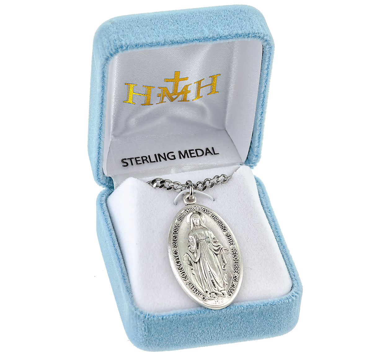 Sterling Silver Oval Miraculous Medal Pendant with Chain | .925 Silver