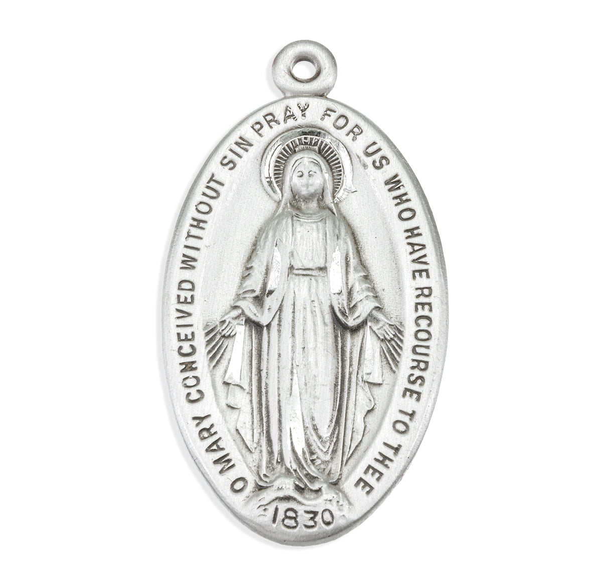 Sterling Silver Oval Miraculous Medal Pendant with Chain | .925 Silver