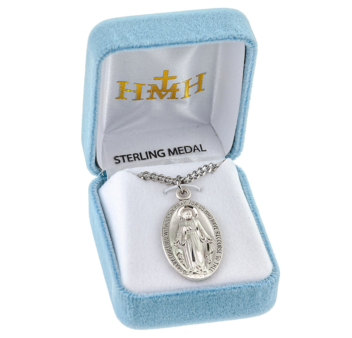 Sterling Silver Oval Miraculous Medal Pendant with Chain | .925 Silver