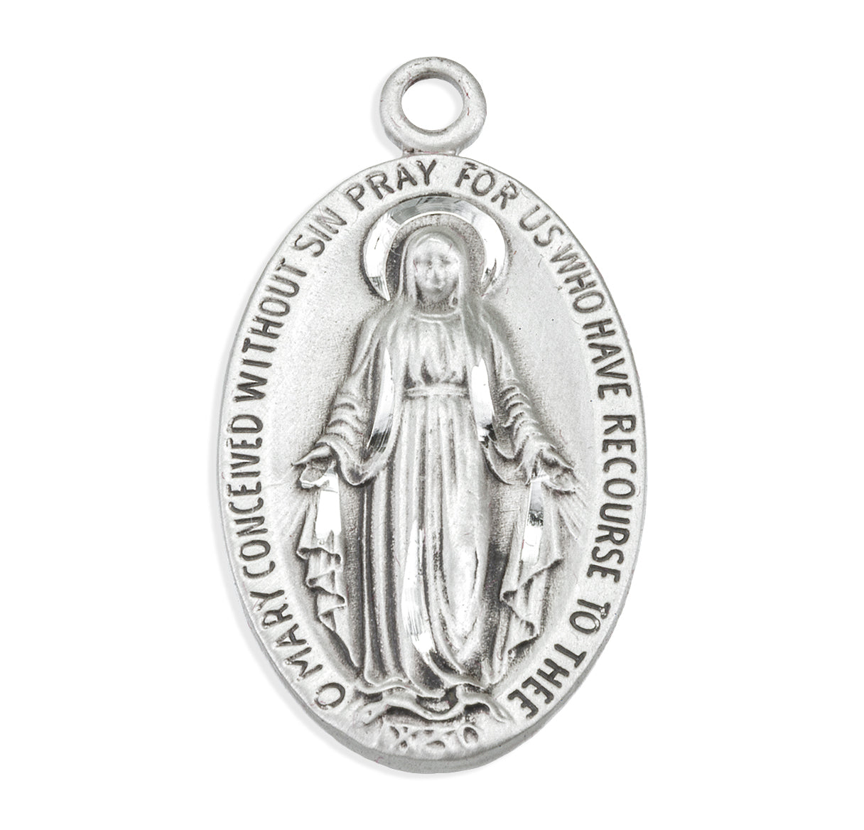 Sterling Silver Oval Miraculous Medal Pendant with Chain | .925 Silver