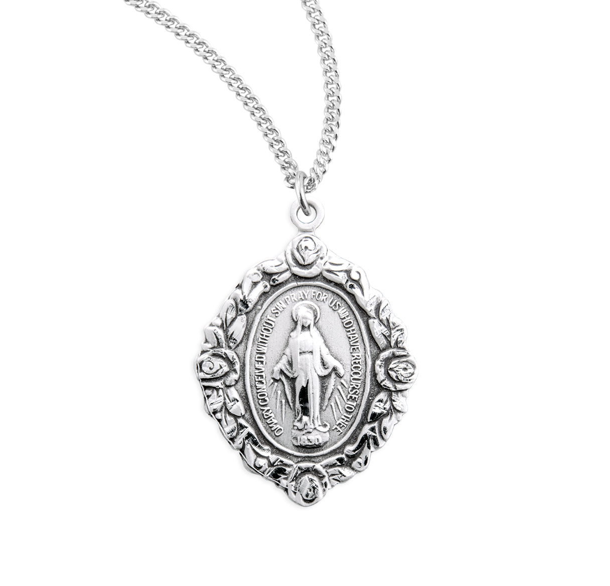 Sterling Silver Miraculous Medal Pendant with Chain | .925 Silver