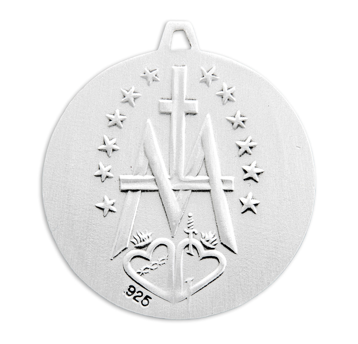 Sterling Silver Round Contemporary Miraculous Medal Pendant with Chain | .925 Silver
