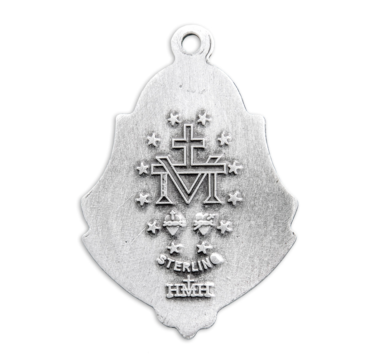 Sterling Silver Miraculous Medal Pendant with Chain with Art Deco Border | .925 Silver