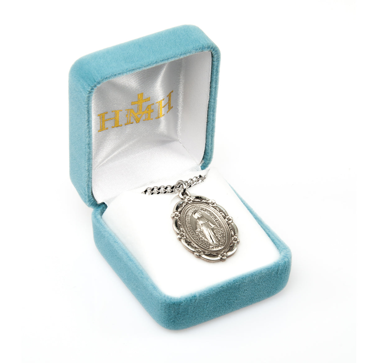 Sterling Silver Oval Miraculous Medal Pendant with Chain | .925 Silver