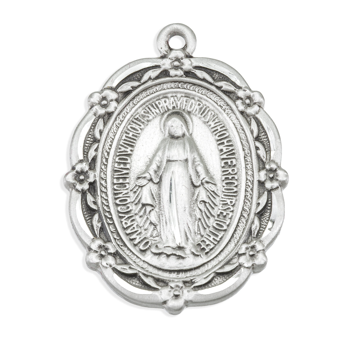 Sterling Silver Oval Miraculous Medal Pendant with Chain | .925 Silver