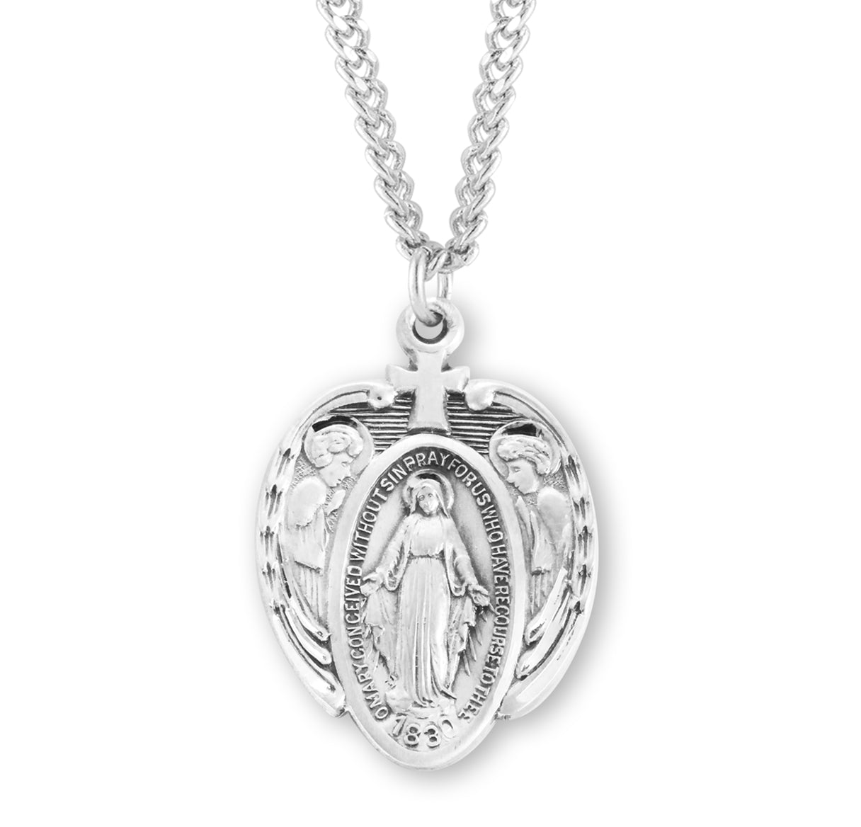 Sterling Silver Miraculous Medal Pendant with Chain | .925 Silver