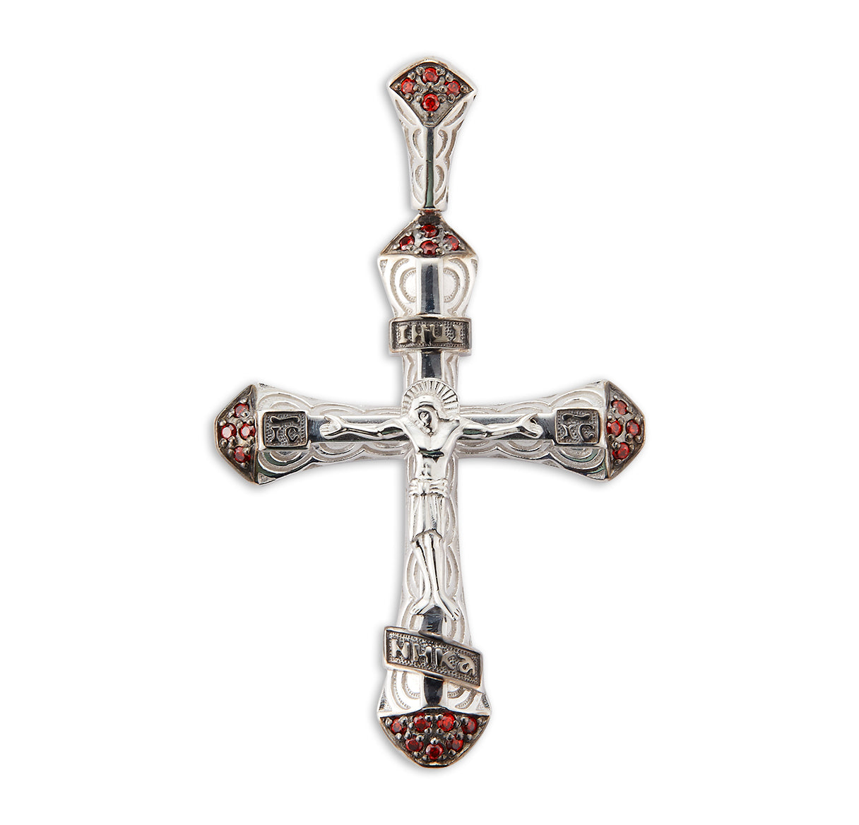 Sterling Silver Crucifix with Red CZ Tips 24" Chain Necklace | .925 Silver