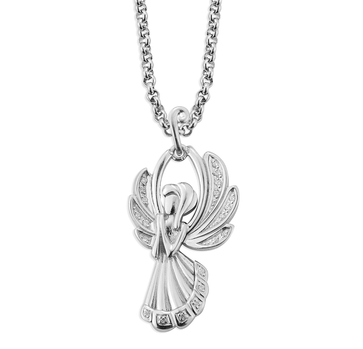 Sterling Silver Angel Pendant with CZ Accents | .925 Silver