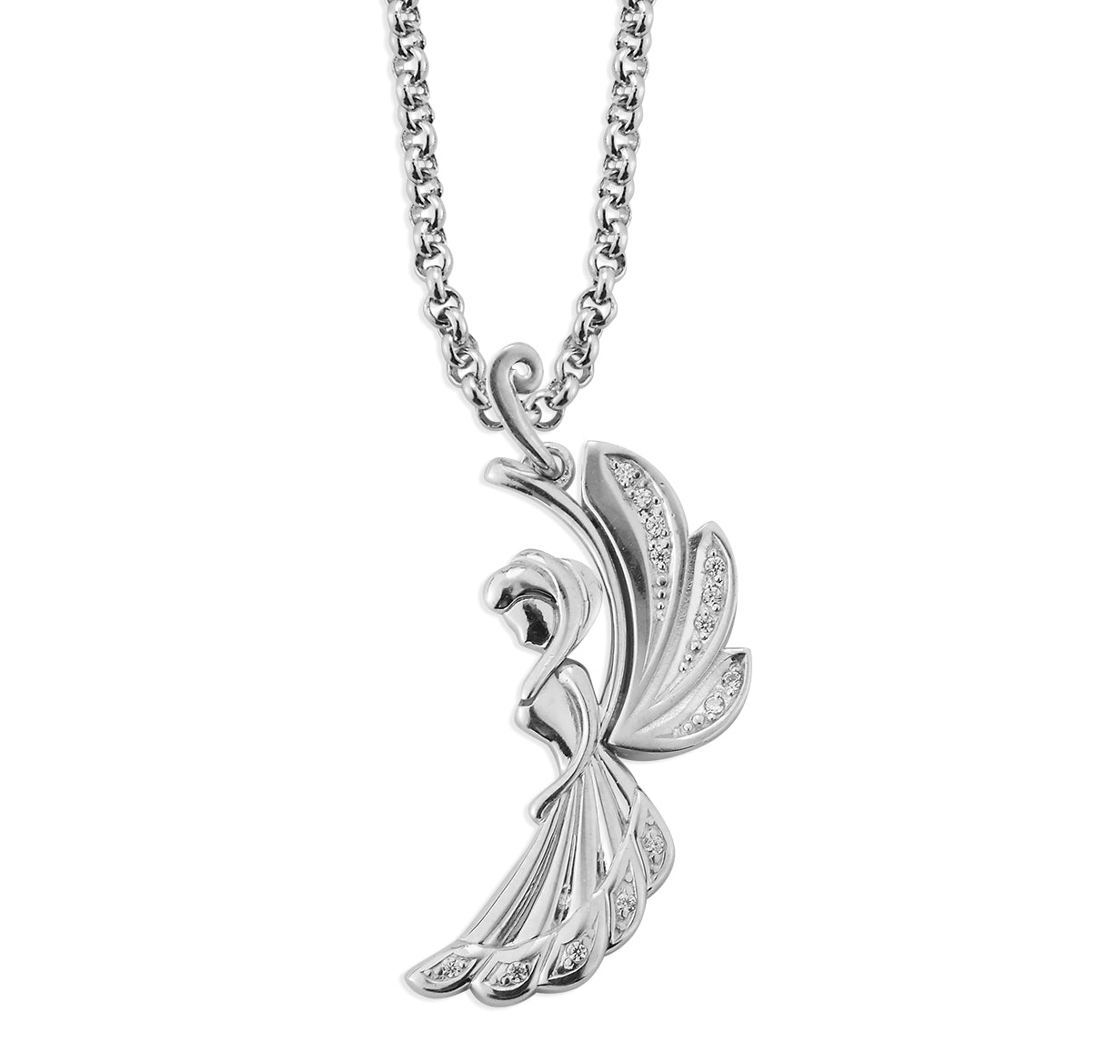 Sterling Silver Angel Profile with CZ Wings & Accents Necklace | .925 Silver
