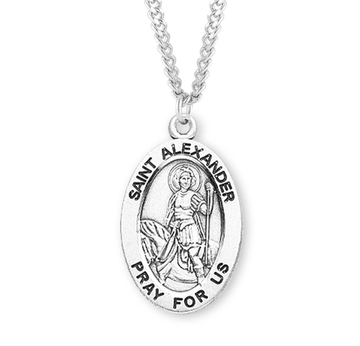 Patron Saint Alexander Oval Sterling Silver Medal Pendant with Chain | .925 Silver
