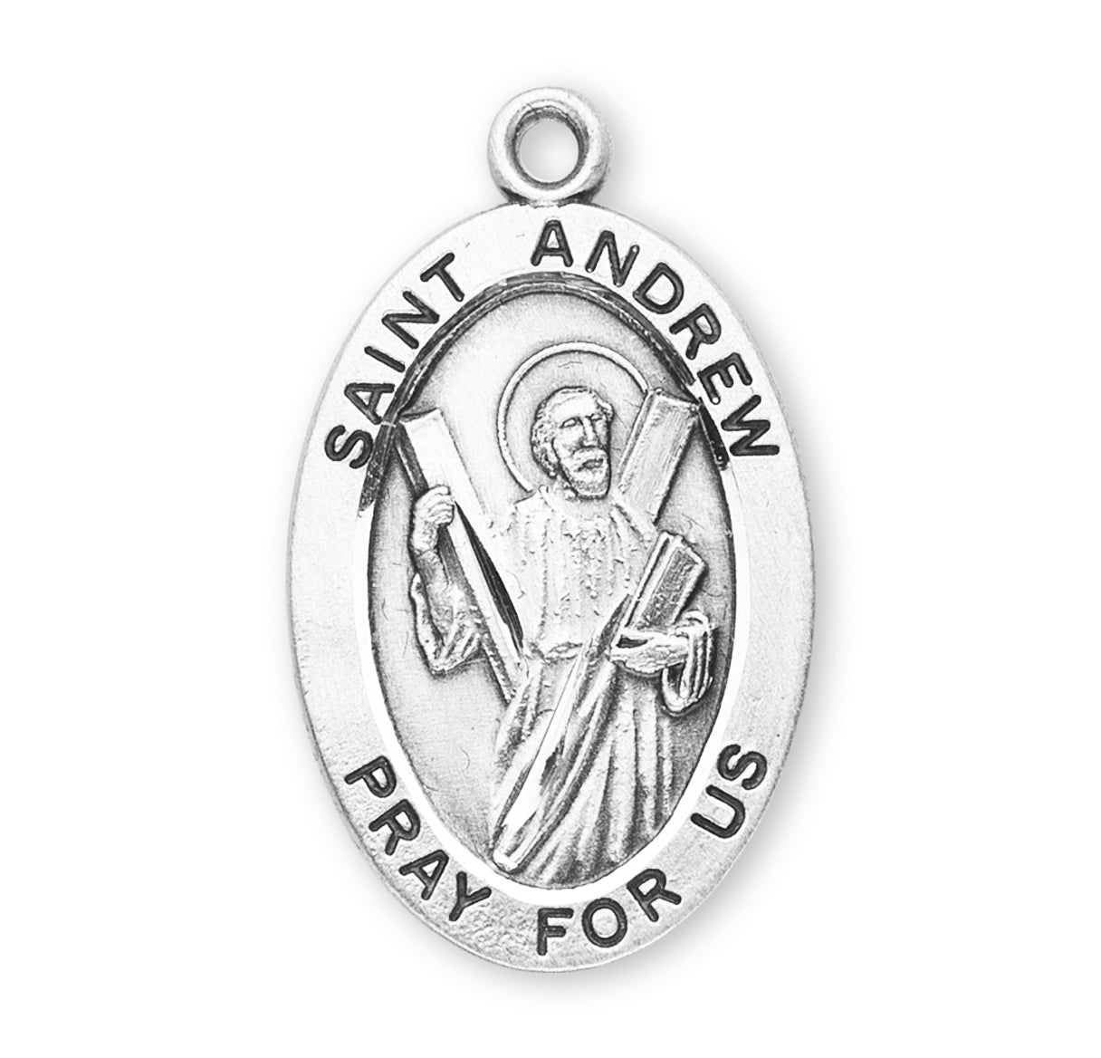 Patron Saint Andrew Oval Sterling Silver Medal Pendant with Chain | .925 Silver