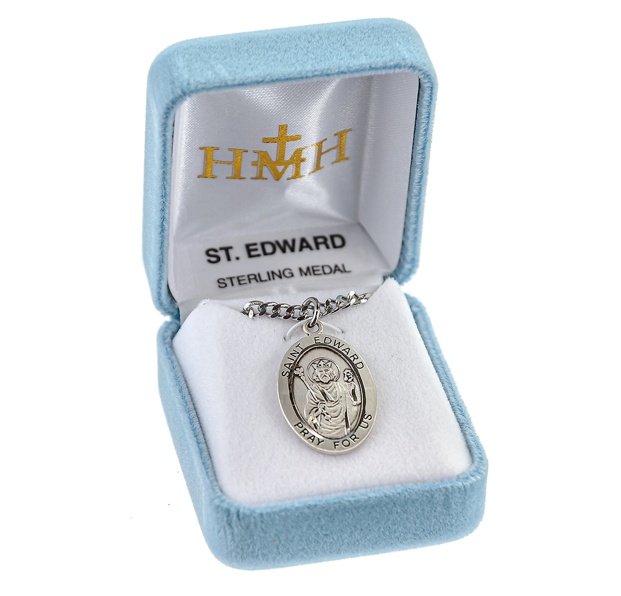Patron Saint Edward Oval Sterling Silver Medal Pendant with Chain | .925 Silver