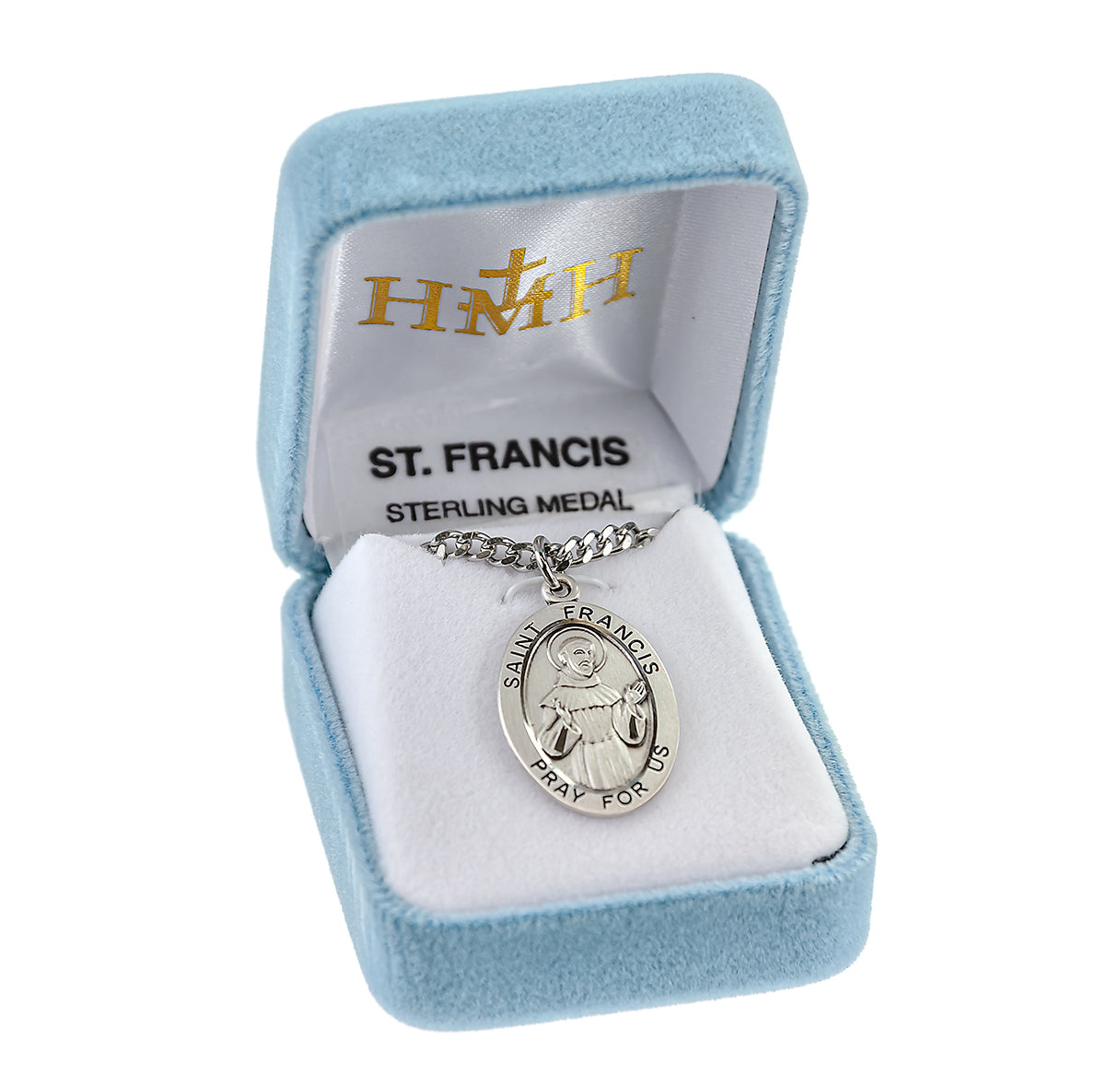 Patron Saint Francis of Assisi Oval Sterling Silver Medal Pendant with Chain | .925 Silver