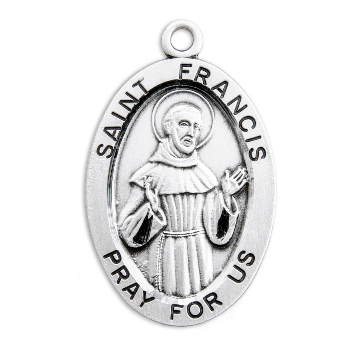 Patron Saint Francis of Assisi Oval Sterling Silver Medal Pendant with Chain | .925 Silver