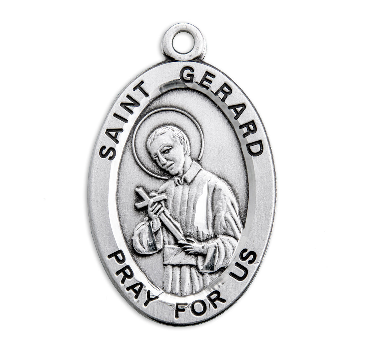 Patron Saint Gerard Oval Sterling Silver Medal Pendant with Chain | .925 Silver
