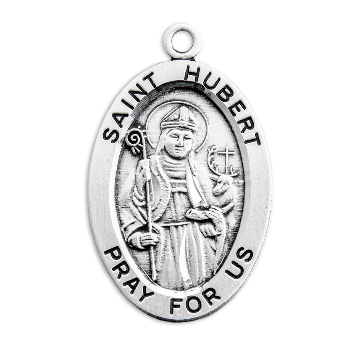 Patron Saint Hubert Oval Sterling Silver Medal Pendant with Chain | .925 Silver