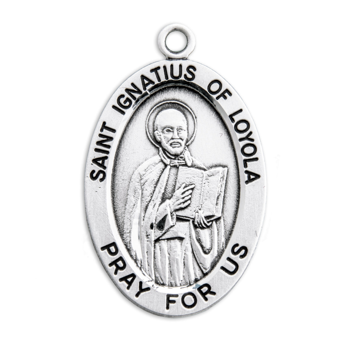 Patron Saint Ignatius of Loyola Oval Sterling Silver Medal Pendant with Chain | .925 Silver