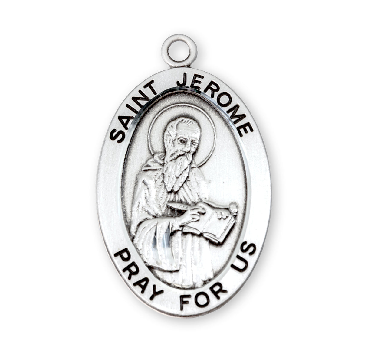 Patron Saint Jerome Oval Sterling Silver Medal Pendant with Chain | .925 Silver