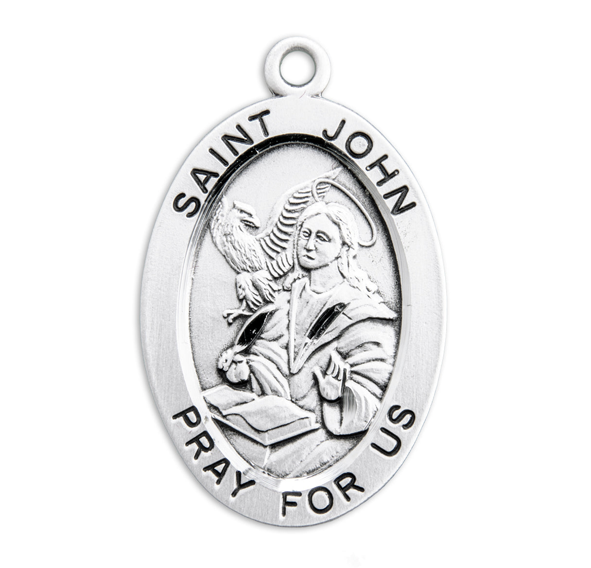 Patron Saint John the Evangelist Oval Sterling Silver Medal Pendant with Chain | .925 Silver