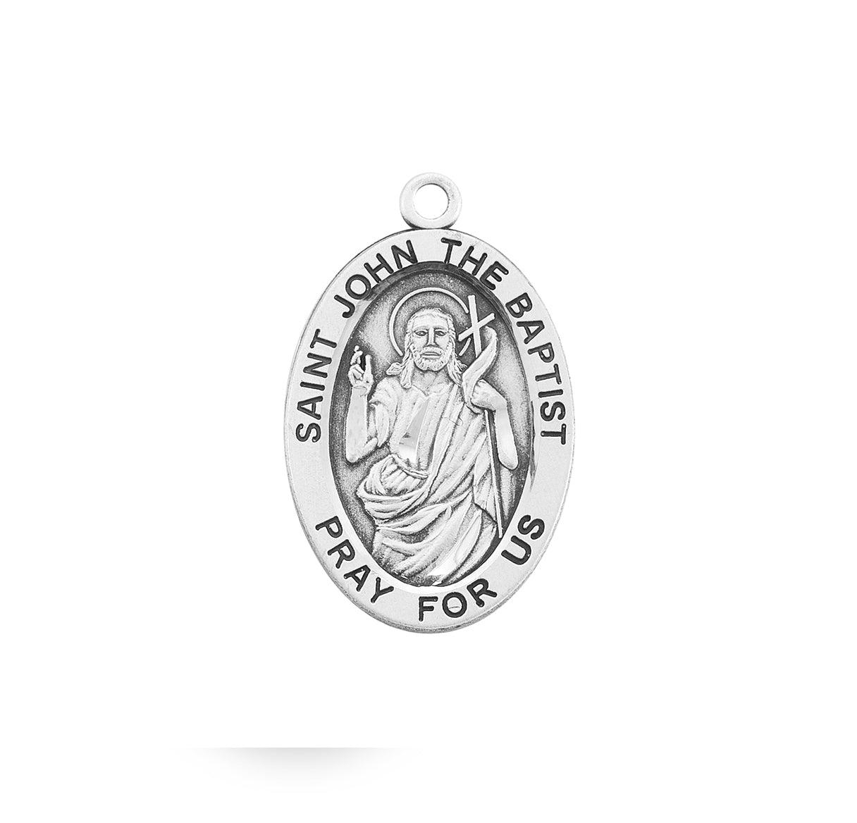 Patron Saint John the Baptist Oval Sterling Silver Medal Pendant with Chain | .925 Silver
