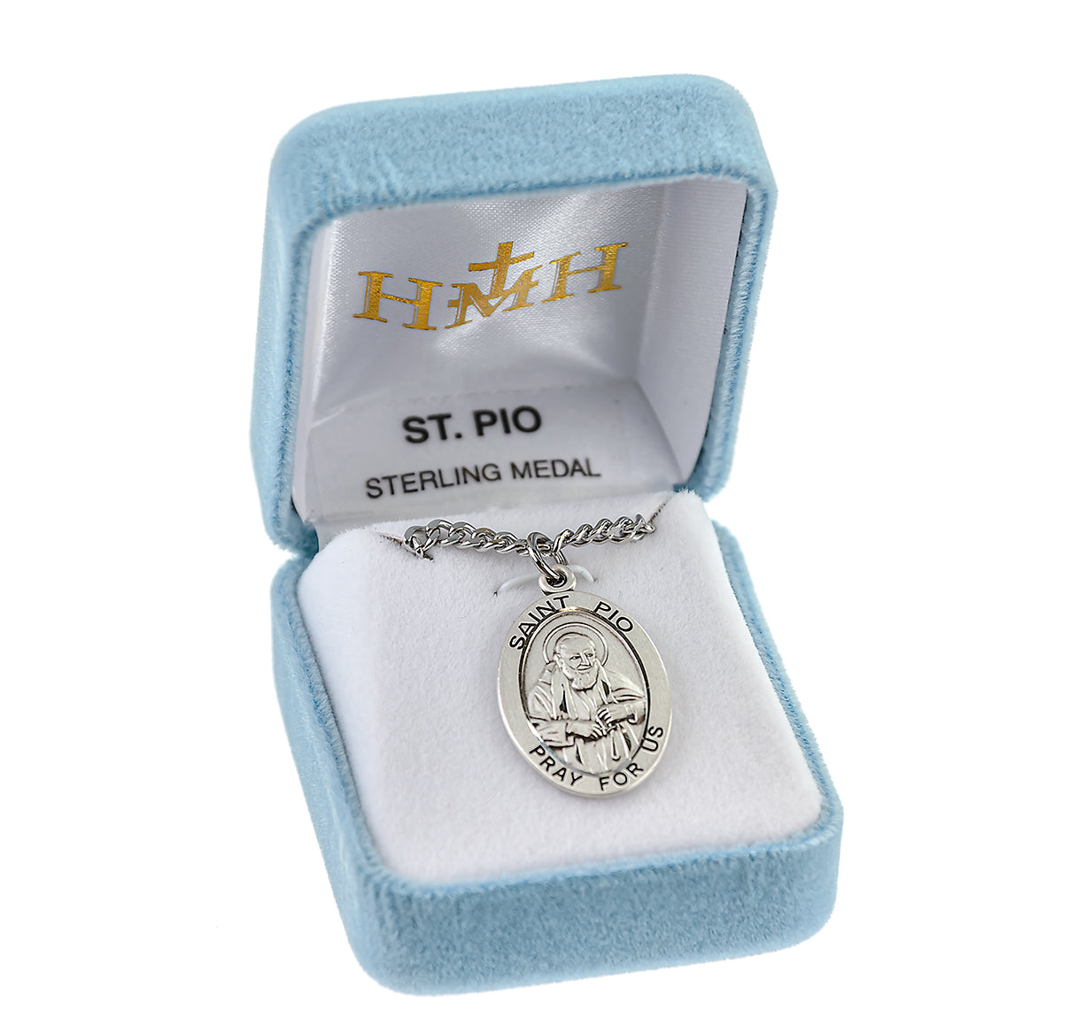 Patron Saint Padre Pio Oval Sterling Silver Medal Pendant with Chain | .925 Silver