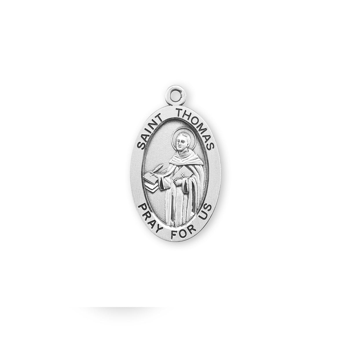 Patron Saint Thomas Aquinas Oval Sterling Silver Medal Pendant with Chain | .925 Silver
