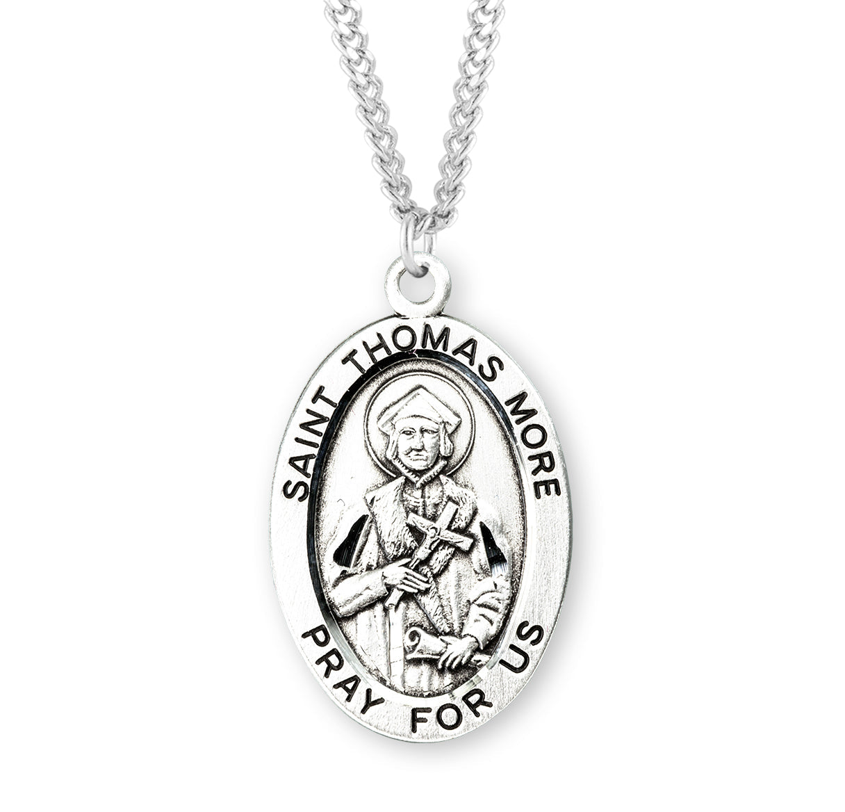 Patron Saint Thomas More Oval Sterling Silver Medal Pendant with Chain | .925 Silver